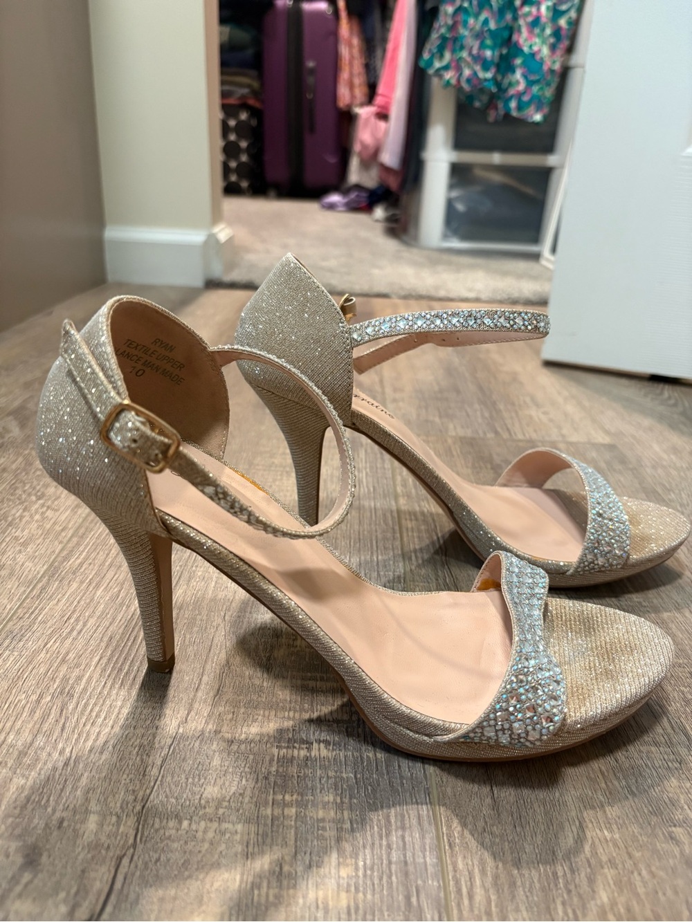 Glittery Gold Open-Toe Ankle Strap Heels